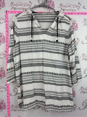 Westbound shirt top sweater style White and Black Striped Hooded Pullover